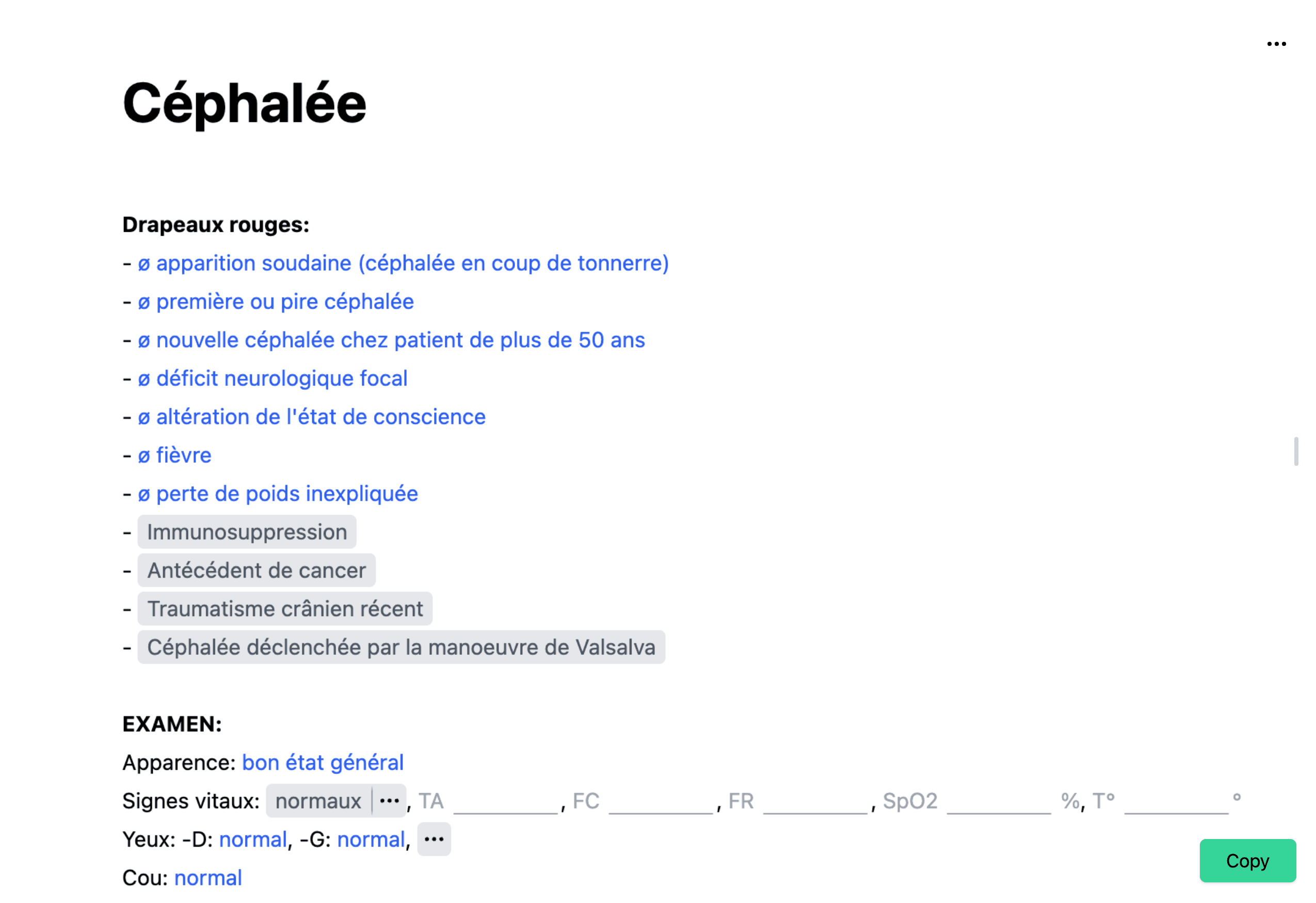 Gabarit de céphaléen dans l'application de bureau Dilato