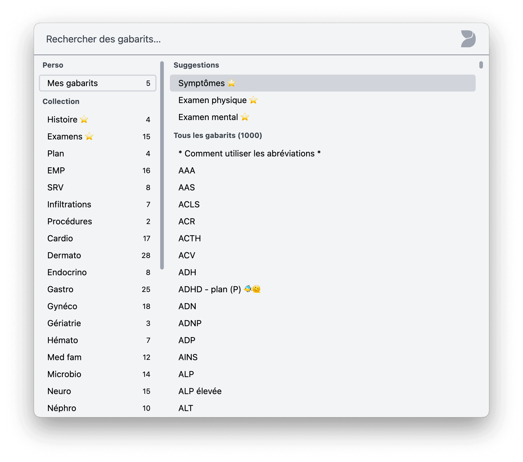 Fenêtre de recherche
